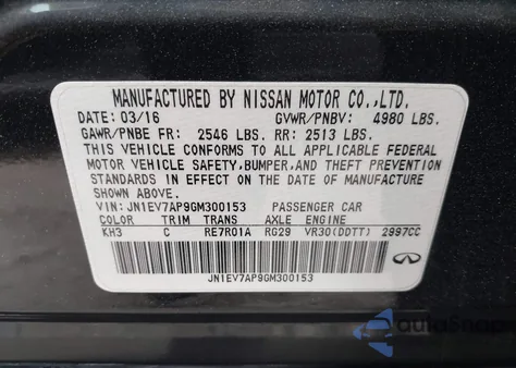 2016 Infiniti Q50 3.0T Premium z USA, uszkodzony, nr VIN JN1EV7AP9GM300153